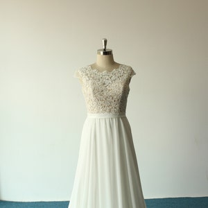 Bohemian Lace Chiffon Wedding Dress: Open Back A-Line Gown
