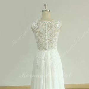 Sleeveless Vintage Chiffon Lace Wedding Dress with Deep V neckline and Elegant Open Back image 2