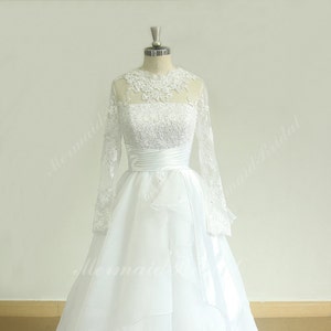 Roamantic White A Line Organza Lace Wedding Dress With Long Sleeves - Etsy