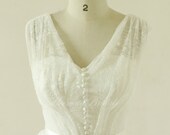 Vintage tea lenghth lace wedding dress,vintage lace wedding dress, destination, outdoor wedding dress,Elopement Dress with deep v neckline