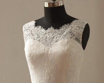 Ivory a line lace wedding dress