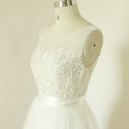 A-line sheer ivory wedding dress, lace tulle wedding gown, see through wedding dress, beach destination wedding dress