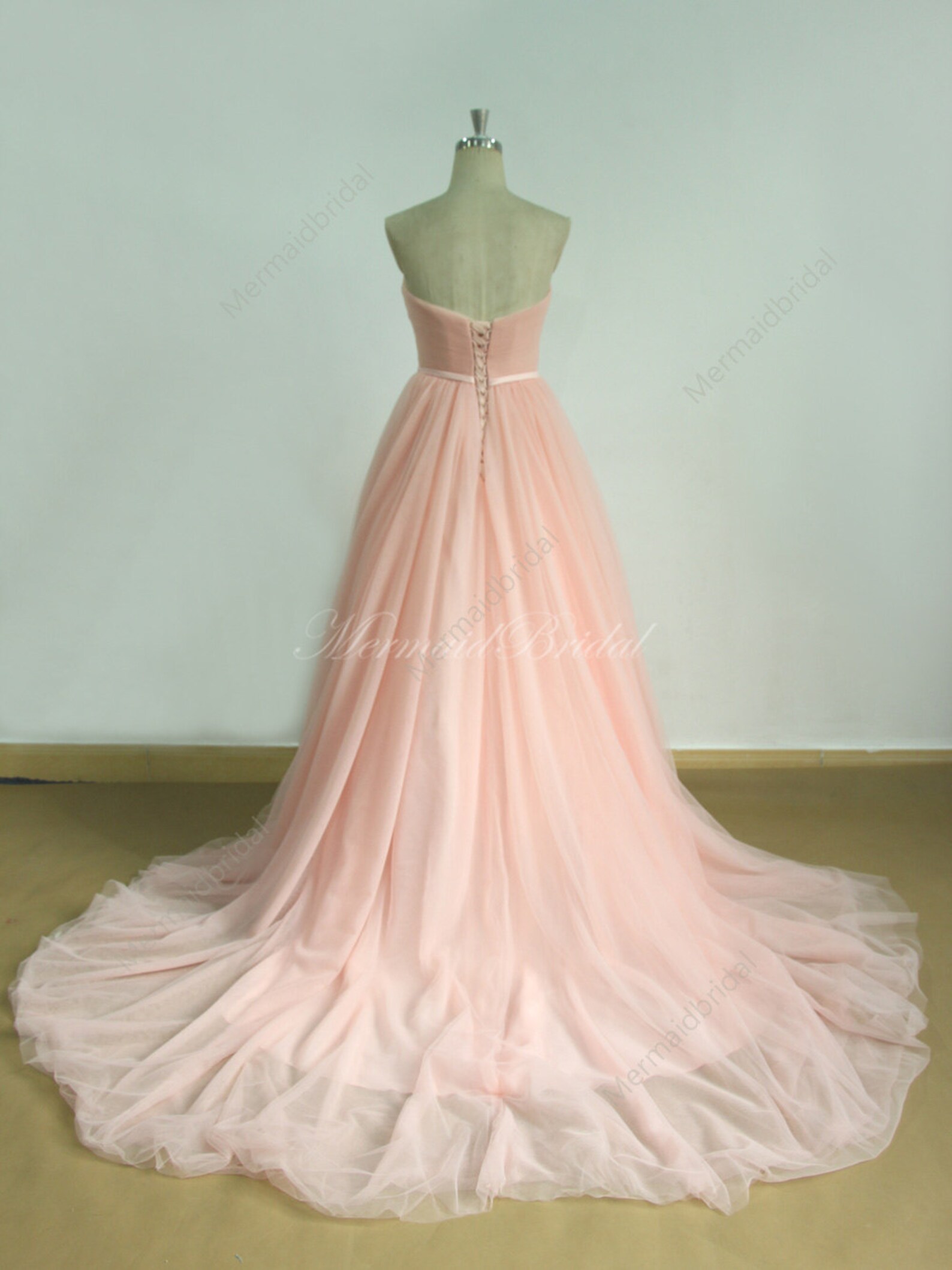 Blush Aline Tulle Wedding Dress With Elegant Bow and Etsy