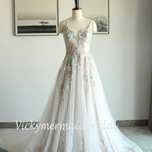 Floral Embroidery Wedding Dress: Colorful A-Line Tulle Gown