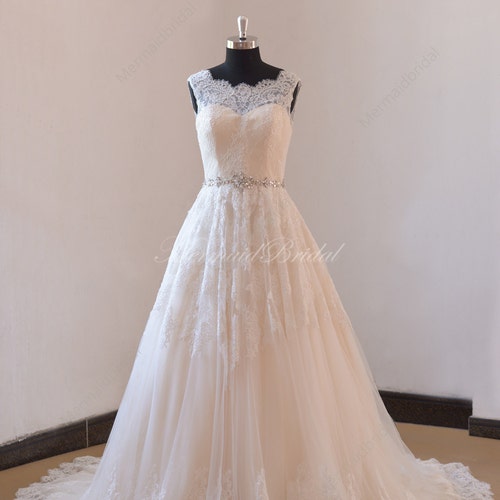 Simple Blush A Line Organza Lace Wedding Dress Etsy