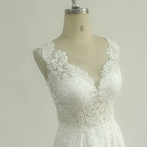 Sleeveless Vintage Chiffon Lace Wedding Dress with Deep V neckline and Elegant Open Back image 3