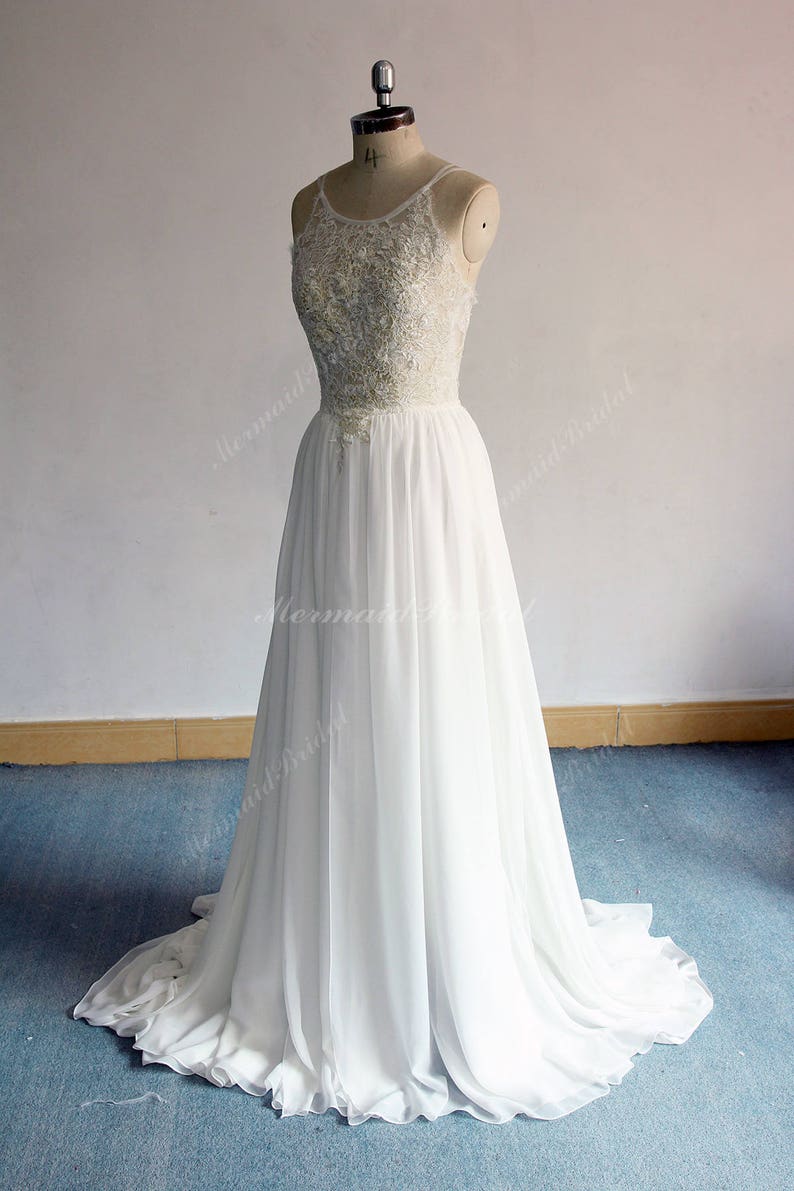 Flowy Aline Boho Lace Wedding Dress Chiffon Lace Wedding | Etsy
