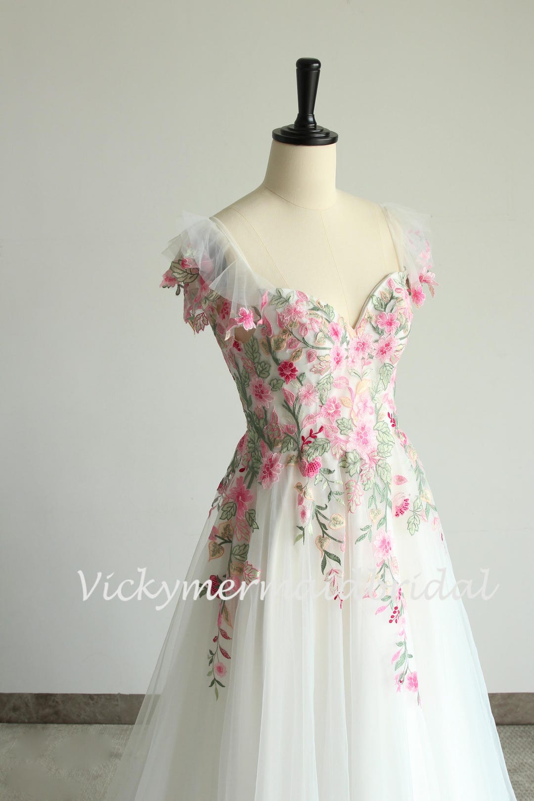 Boho Wedding Dress Floral Lace Summer Bridal Gown