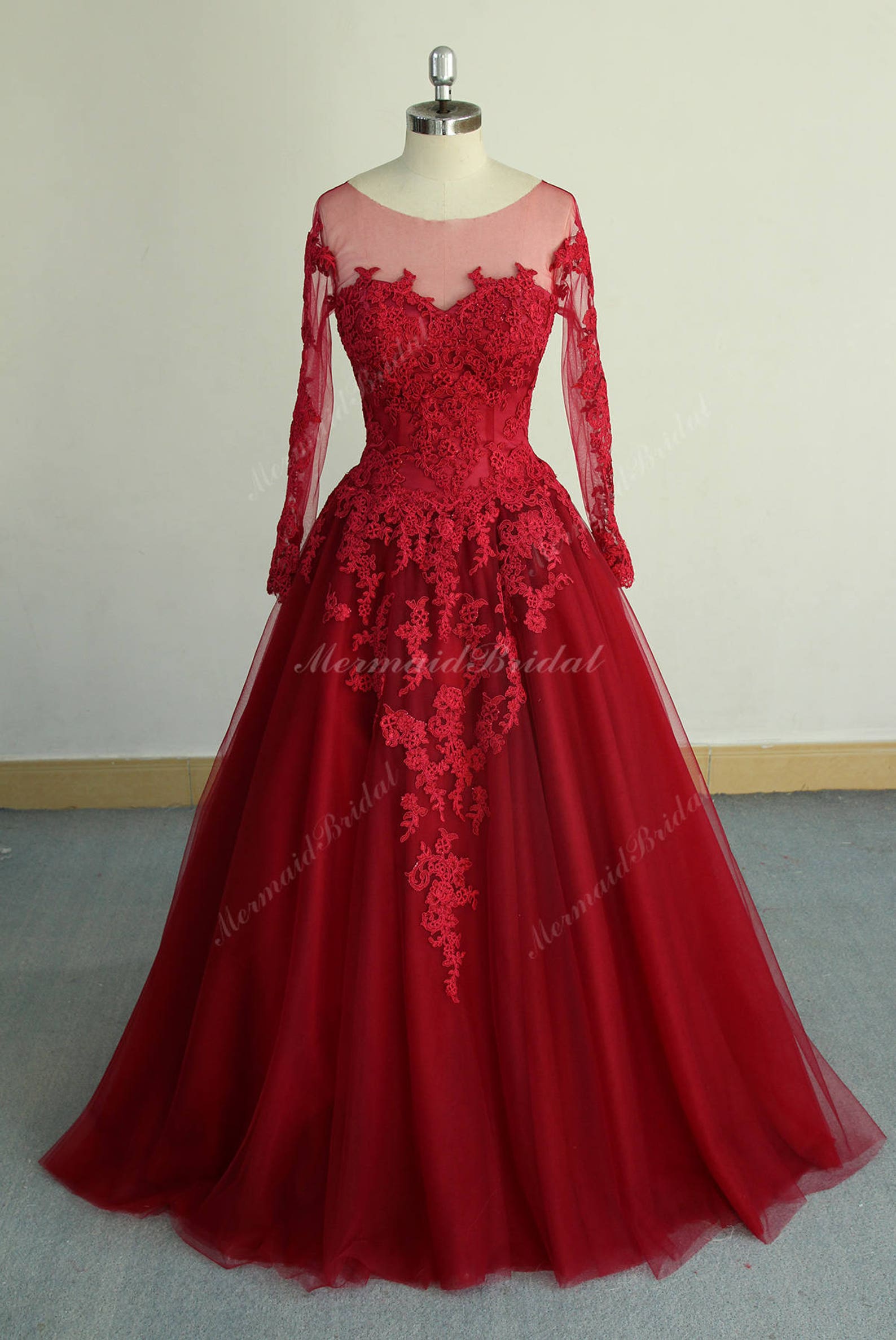 Elegant Aline Dark Red Vintage Lace Wedding Dress Open Back - Etsy