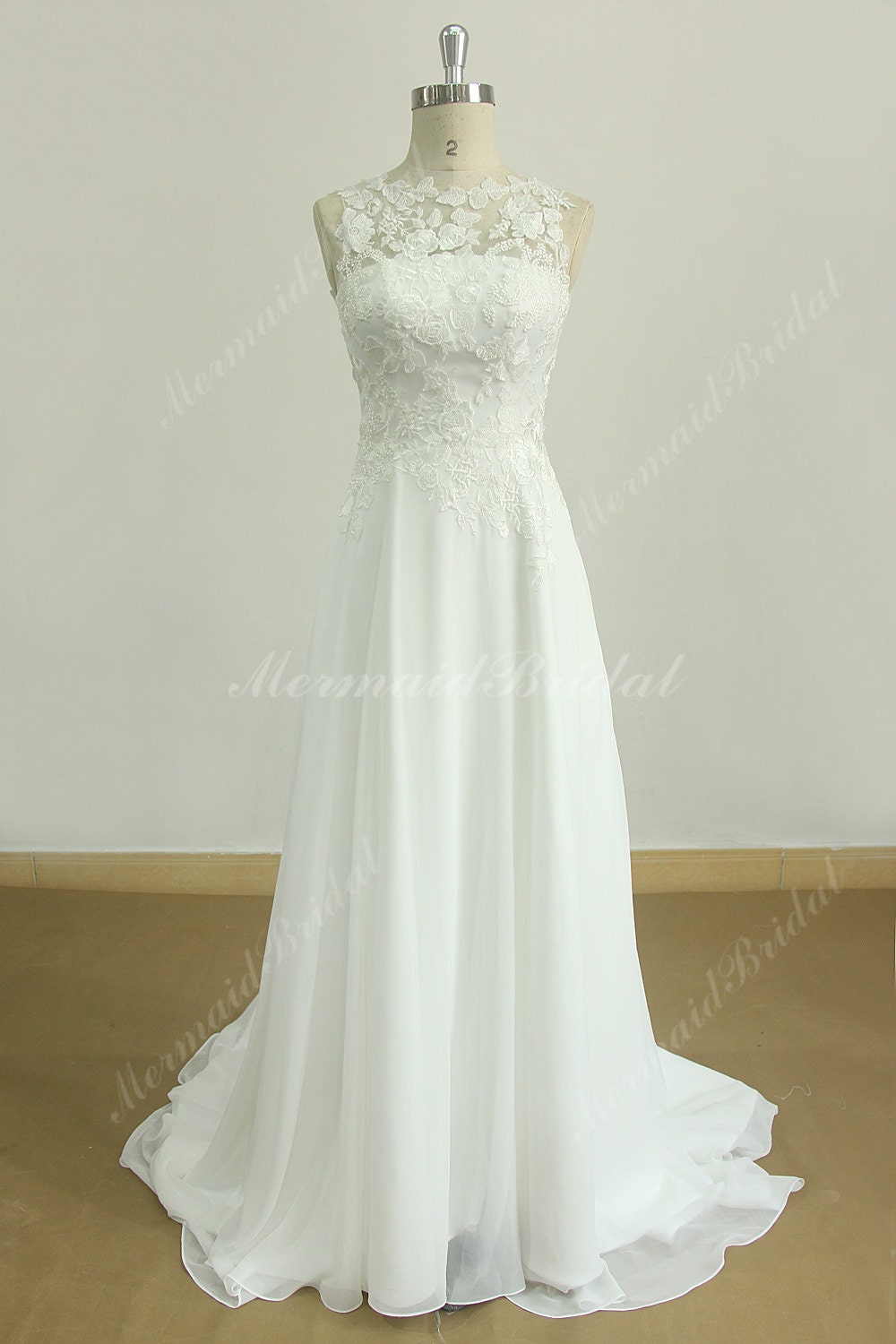 Romantic Ivory Chiffon Lace Casual Wedding Dress With Illusion | Etsy