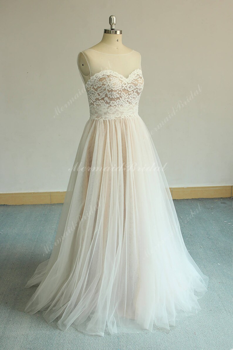 Flowy Aline Tulle Lace Wedding Dress Boho Wedding Dress Etsy