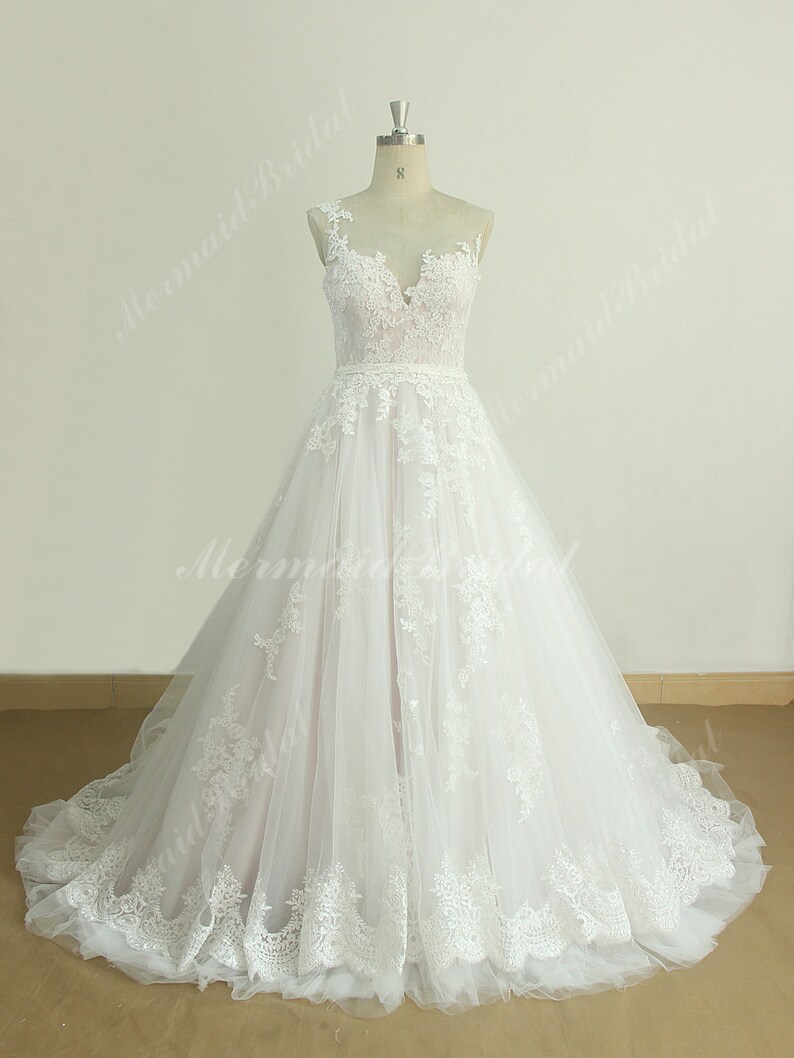 Tulle Wedding Dress With Assymetric Lace Applique Etsy