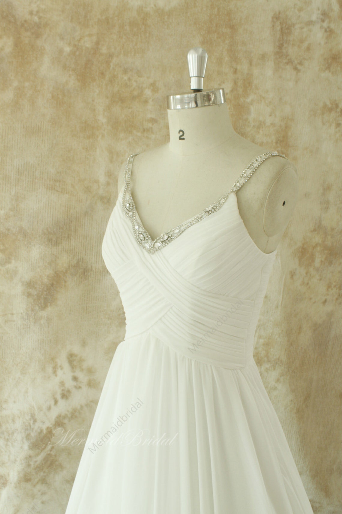 Ivory Chiffon A Line Wedding Dress With Beading Straps Etsy