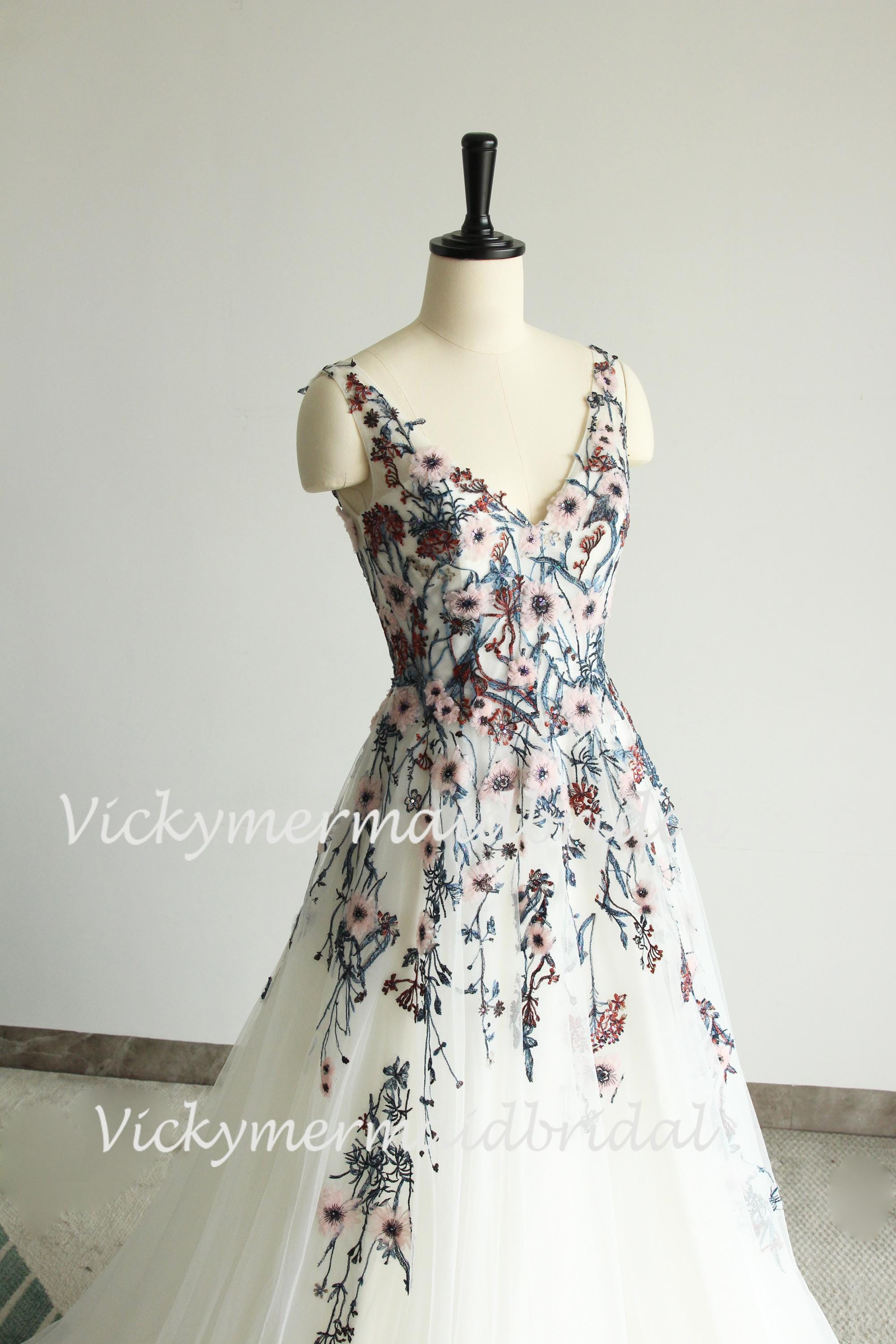 Embroidery Wedding Dress: Blue Blush A-line Tulle Gown - Etsy