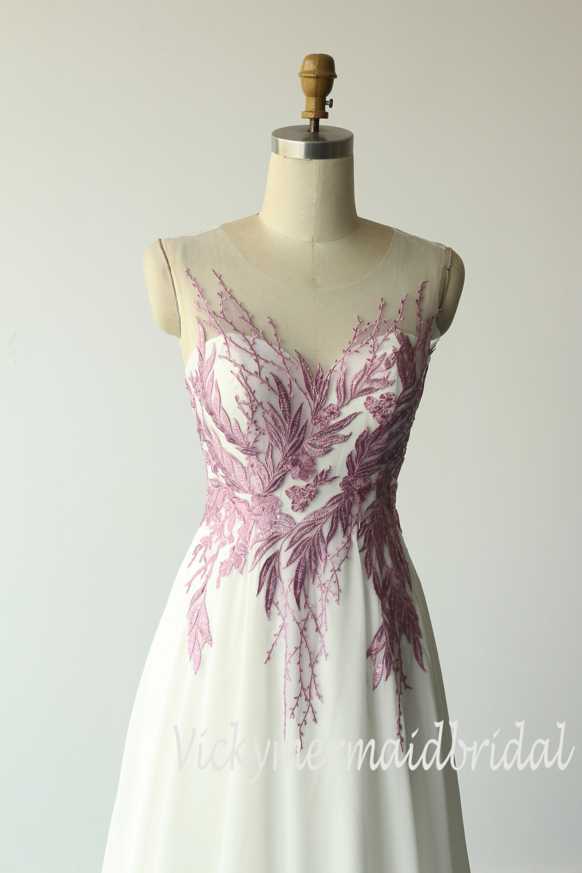 light purple lace wedding dress Ivory Lavender Tulle Wedding Gown with Floral Lace Bodice loveangeldress