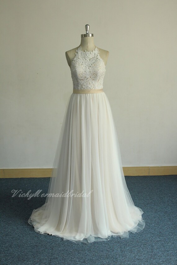 chiffon halter wedding dress