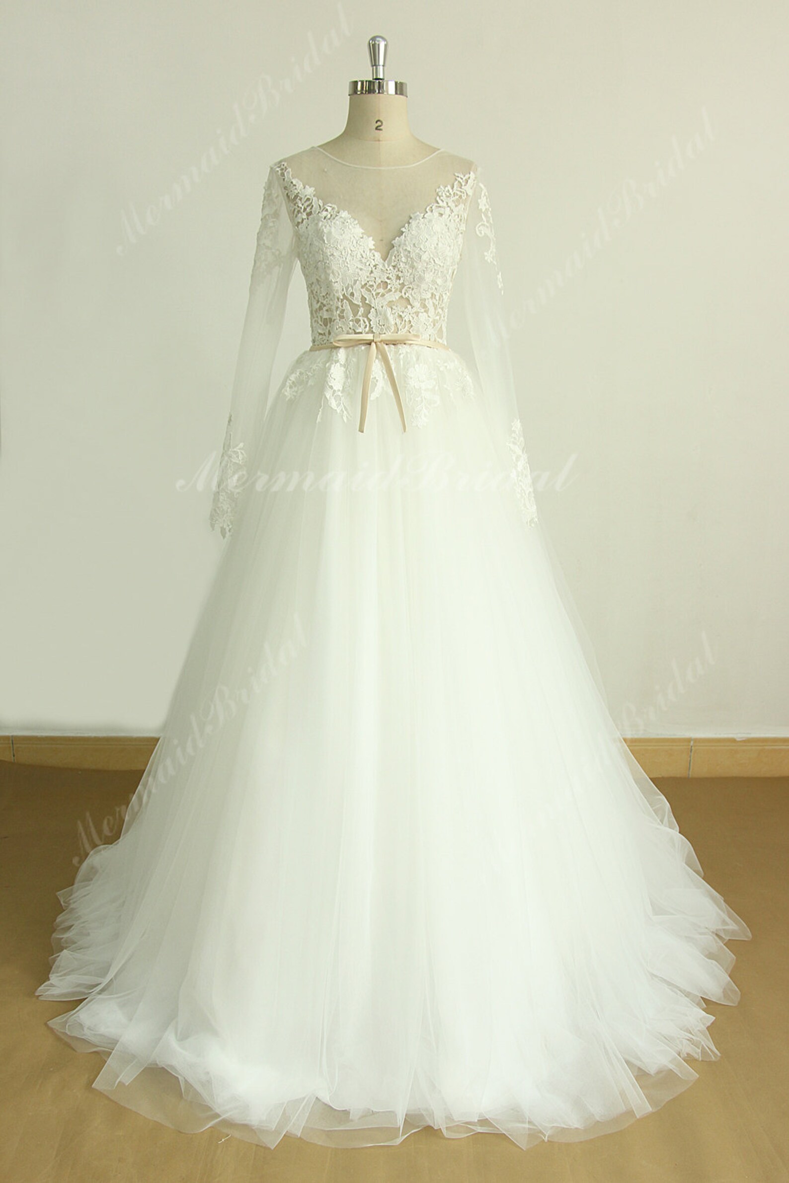 Romantic Ivory a Line Lace Wedding Dress With Removable Train Etsy
