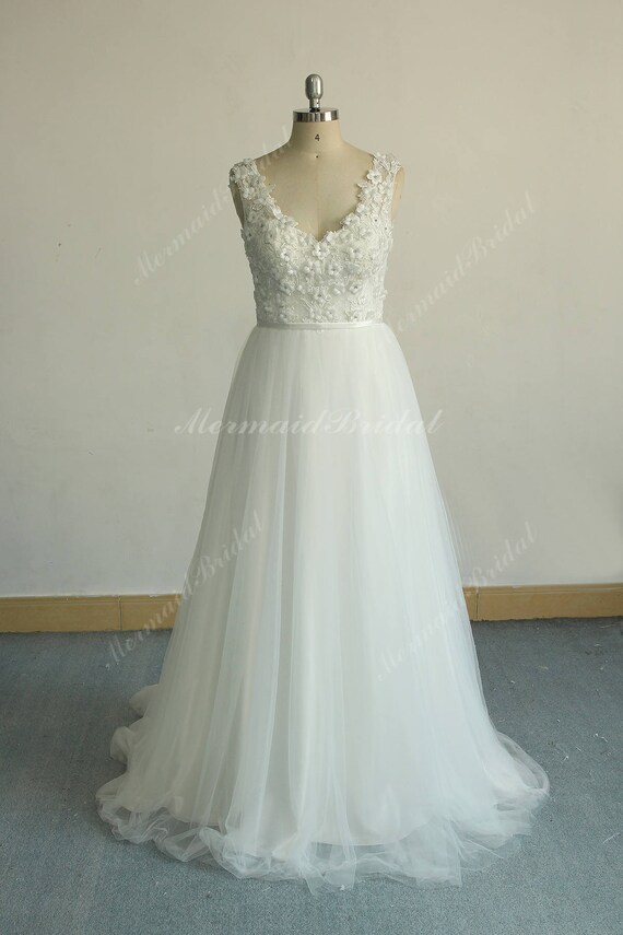 Romantic Ivory Aline Destination Wedding Dress Flowy Tulle Etsy