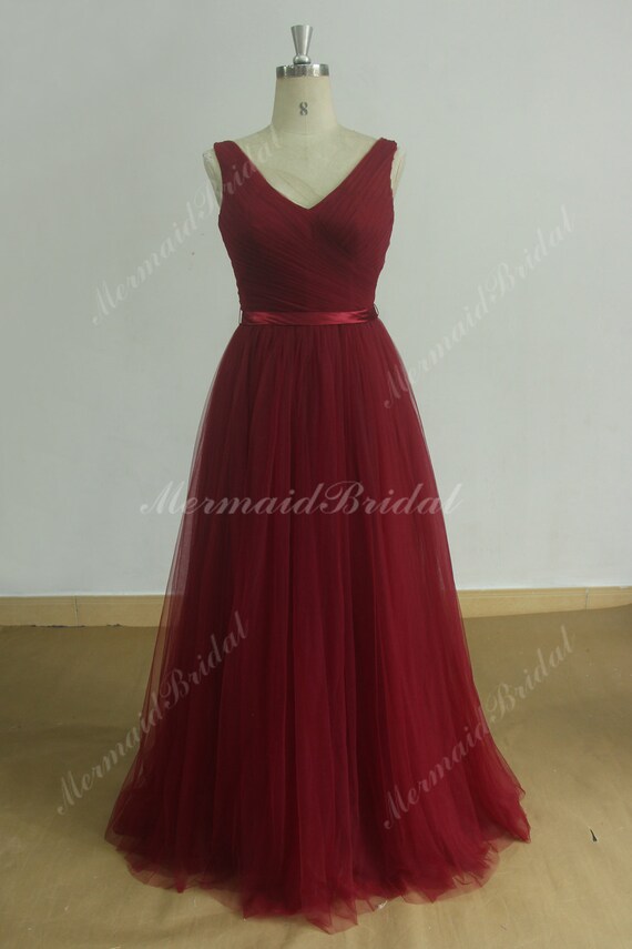 Simple profunda v guinda tul Dama de honor vestido vestido de | Etsy México