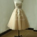 Champange tea lenghth ball gown vintage lace wedding dress with corset back 