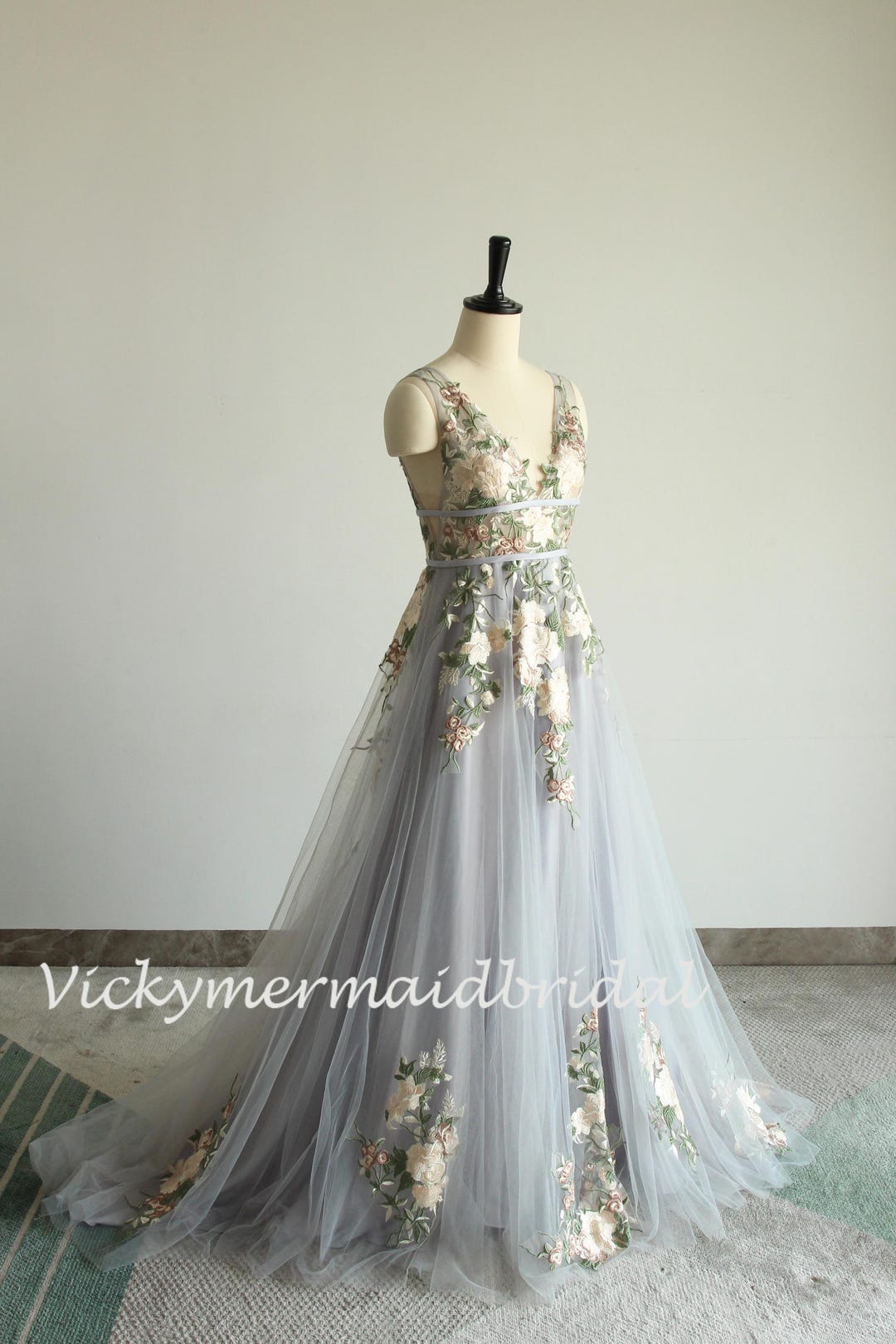Dusty Blue A-Line Layers Cap Sleeves Wedding Guest Dress main image 1