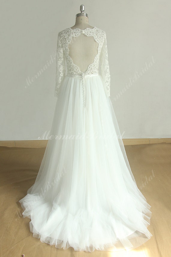 Romantic Flowy Tulle Lace Destination Wedding Dress With Etsy