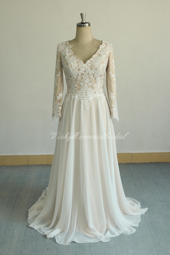 Vestido De Novia Unico De Encaje De Gasa Aline Vestido De Etsy