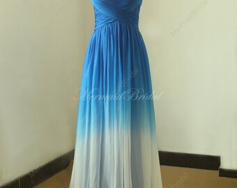 Royal blue Ombre tencel weddin dress, from royal blue to ivory color