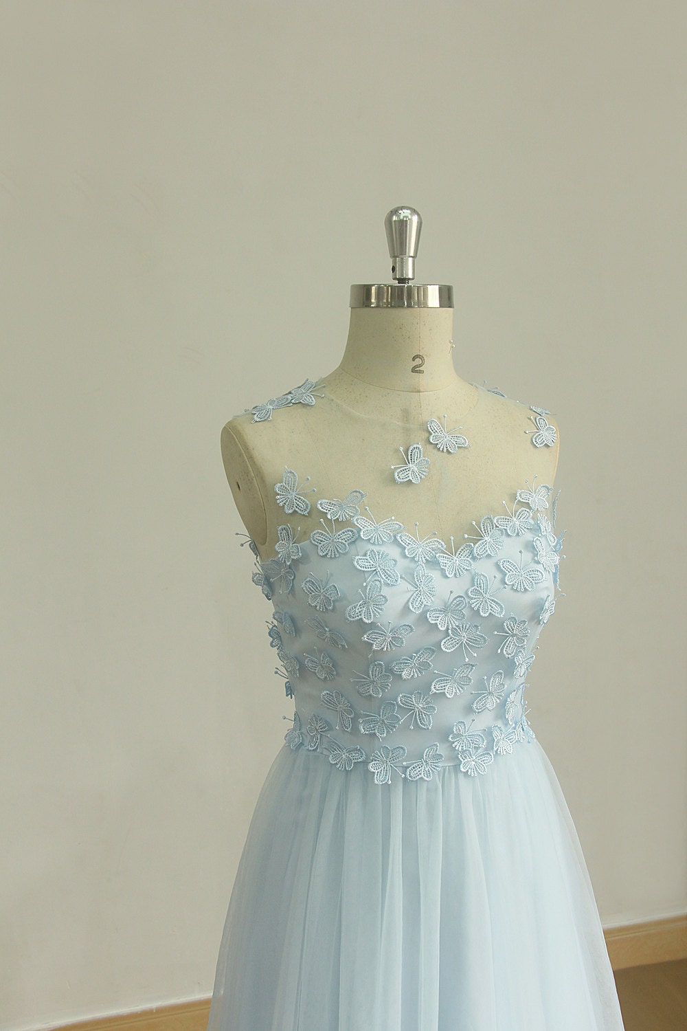 blue butterfly wedding dress
