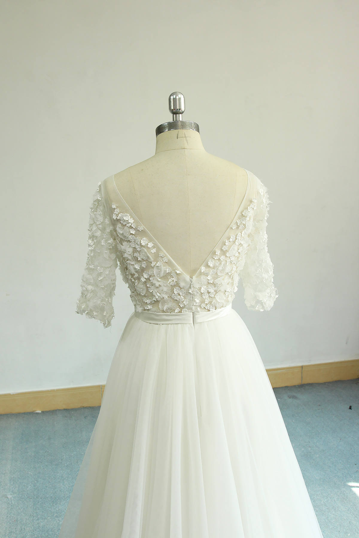 Romantic Ivory V Neckline Aline 3D Lace Flower Wedding Dress | Etsy