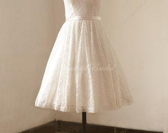 Ivory tea length vintage lace wedding dress