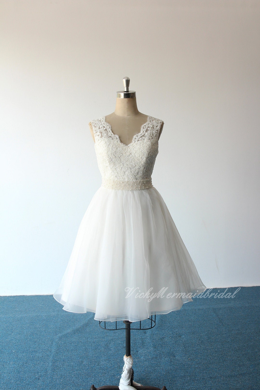Flowy Ivory Tea Length Lace Wedding Dress, Destination Wedding Dress ...