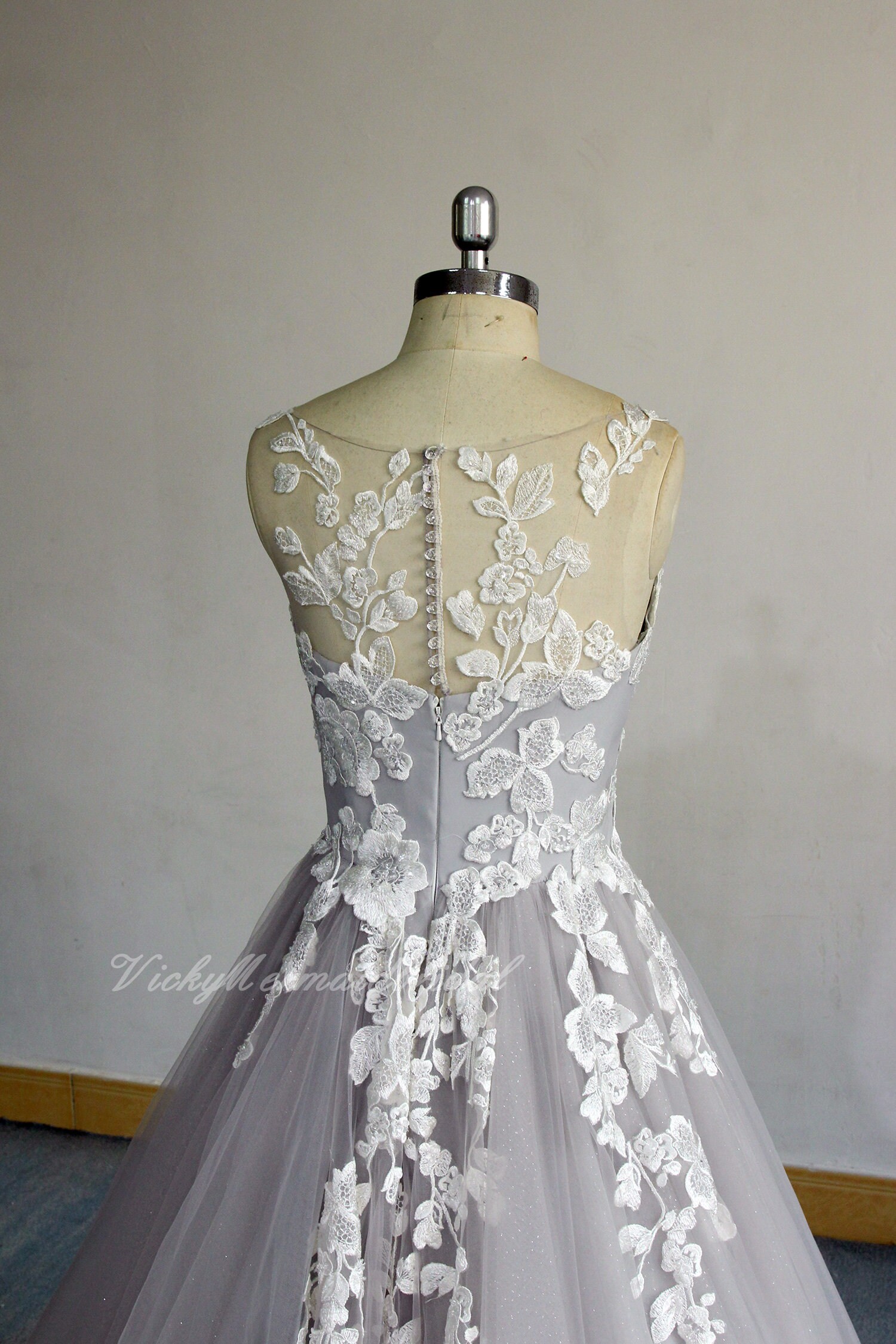 Unique Gray Bohemian Wedding Dress Tulle Lace Wedding Dress Etsy Canada