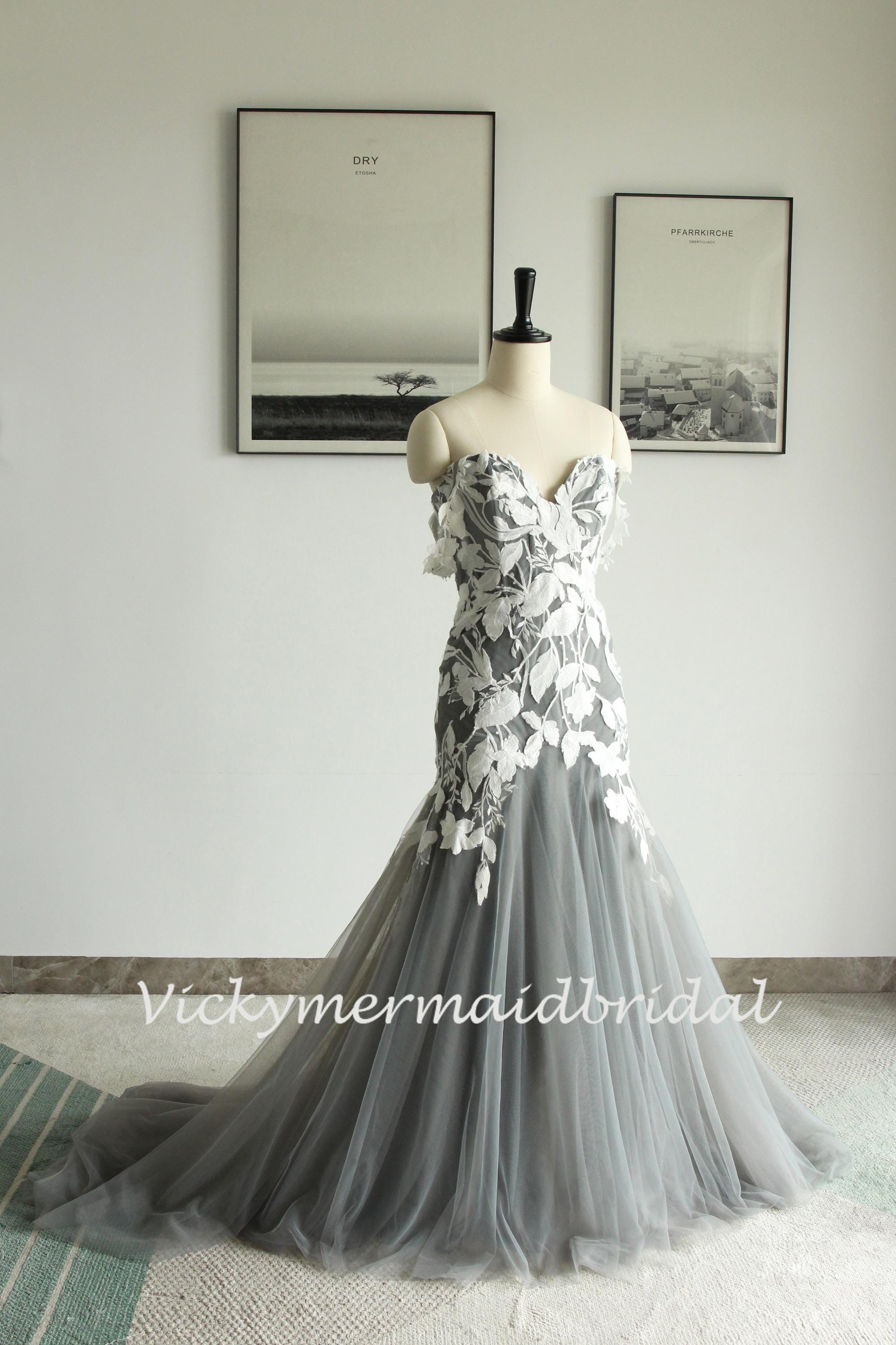 Elegant Fit and Flare Wedding Gown,Corset Back 3D wedding dress with off the shoulder straps and Chapel Train