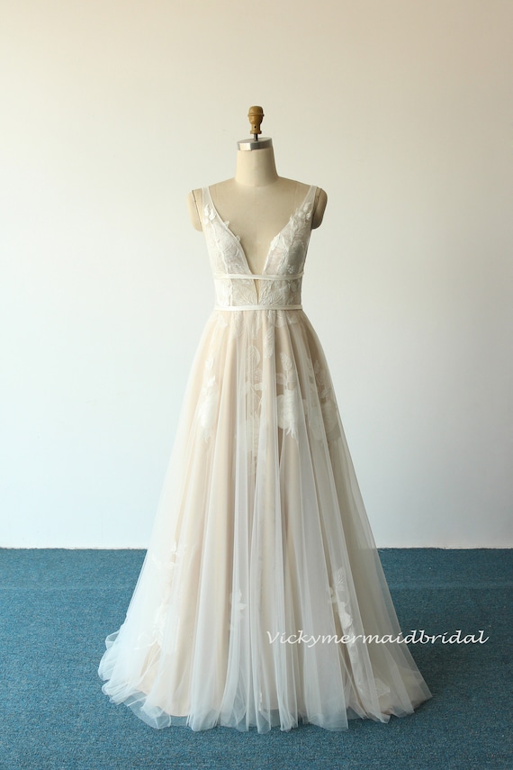white christmas dresses Sparkle Beaded Champagne Wedding Dresses A Line Backless Bridal Gown AWD1340 main image 1