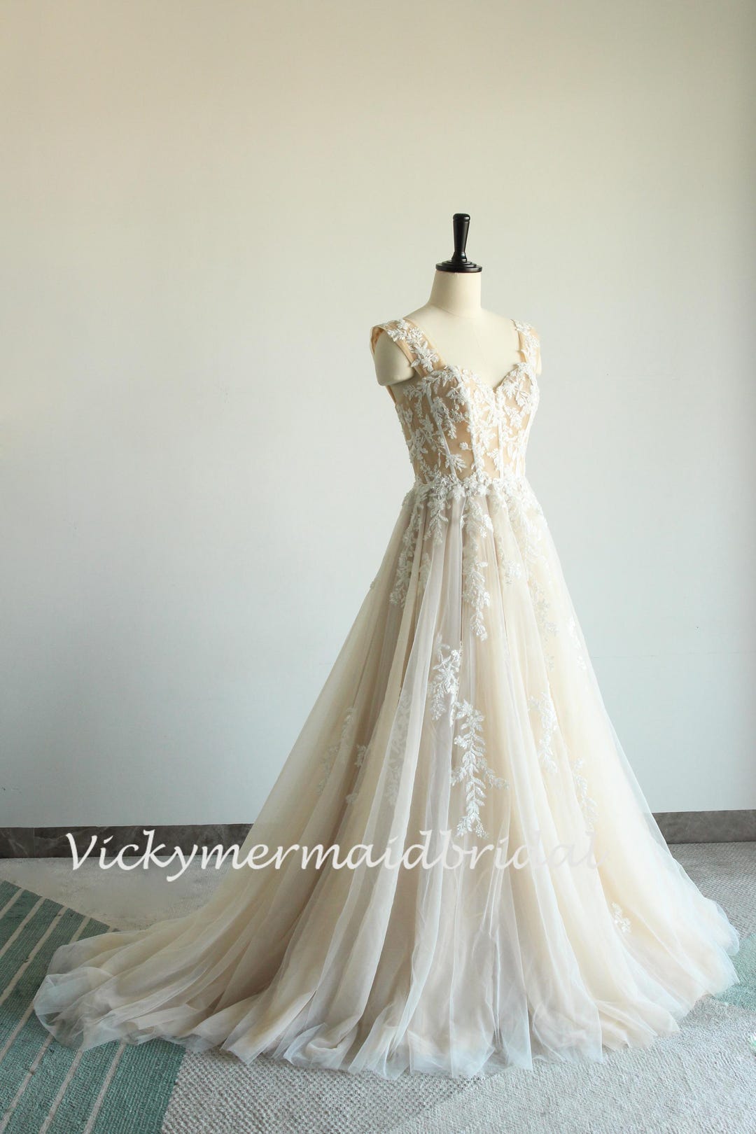 Elegant Formal Wedding Dress, Light Champagne Wedding Gown With Boning ...