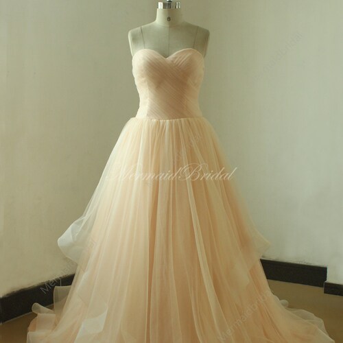 Simple Blush A Line Organza Lace Wedding Dress Etsy