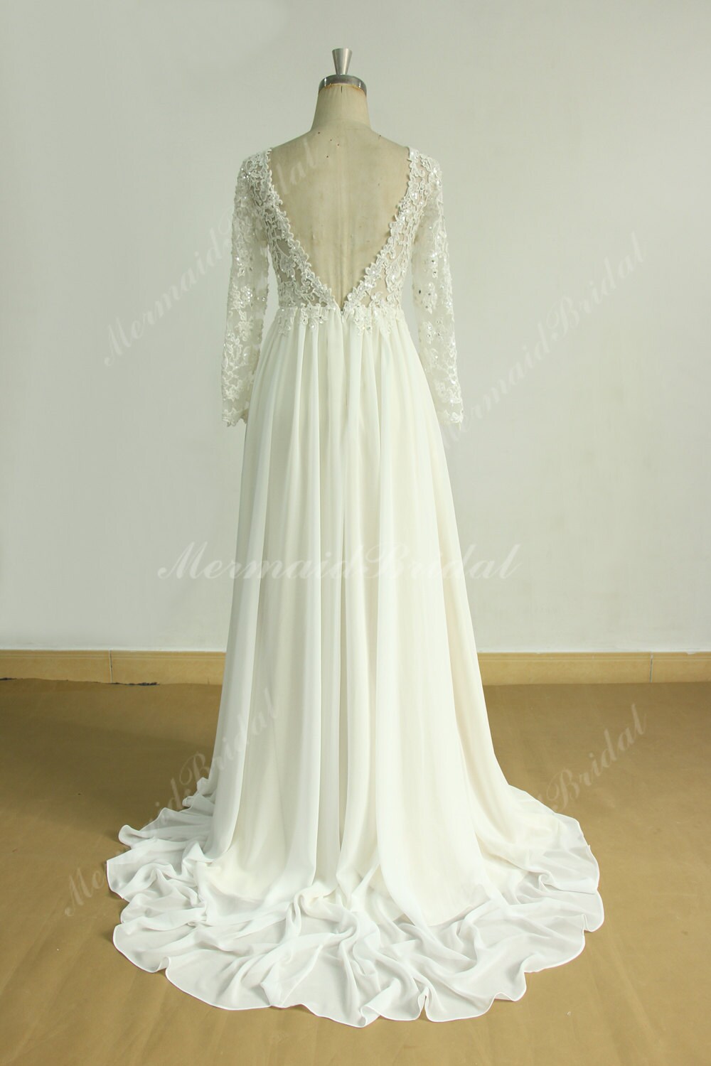 Ivory a Line Chiffon Lace Wedding Dress With Champagne Lining - Etsy