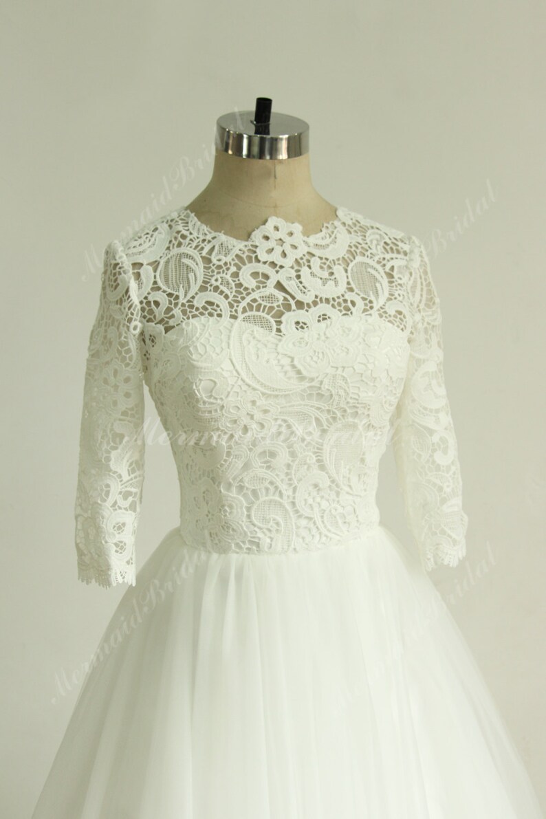 Vintage Tea Length Ivory Tulle Lace Wedding Dress With Mid - Etsy