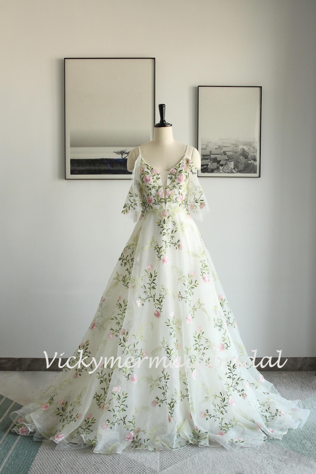 **Allure's Enchanting Floral Organza Gown: A Symphony of Elegance**