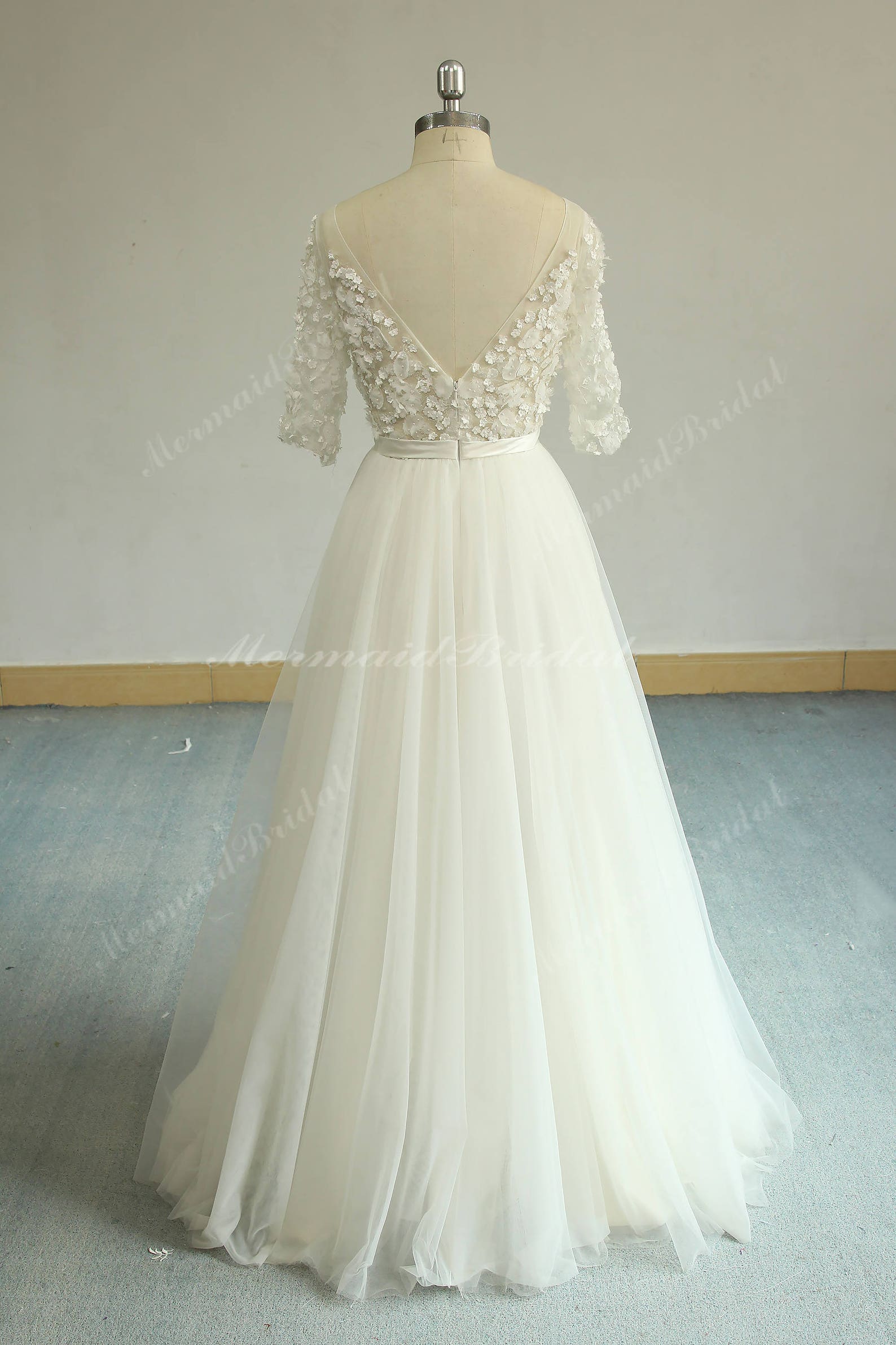 Romantic Ivory V Neckline Aline 3D Lace Flower Wedding Dress - Etsy
