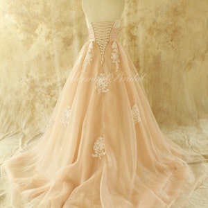 Simple blush A line organza lace wedding dress image 3