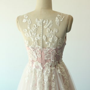 Unique blush pink tulle lace wedding Dress, A-line wedding dress with sweetheart neckline and glittery lining image 7