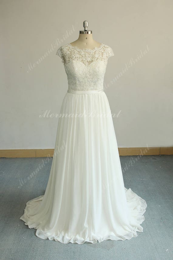 Romantic Ivory Aline Vintage Chiffon Lace Wedding Dress Boho Etsy