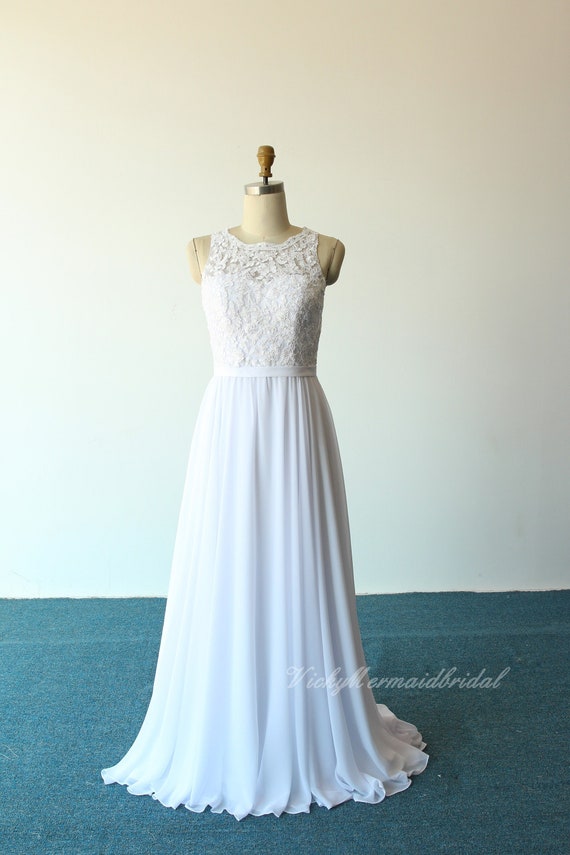 White Lace A-Line Wedding Dress: Boho Beach Scallop Gown