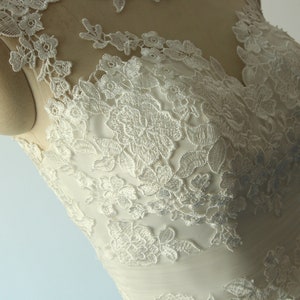 Lovely tea length tulle lace wedding dress, short wedding dress, destination wedding dress with illusion back image 3