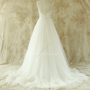 Romantic Ivory A line lace wedding dress with sheer back