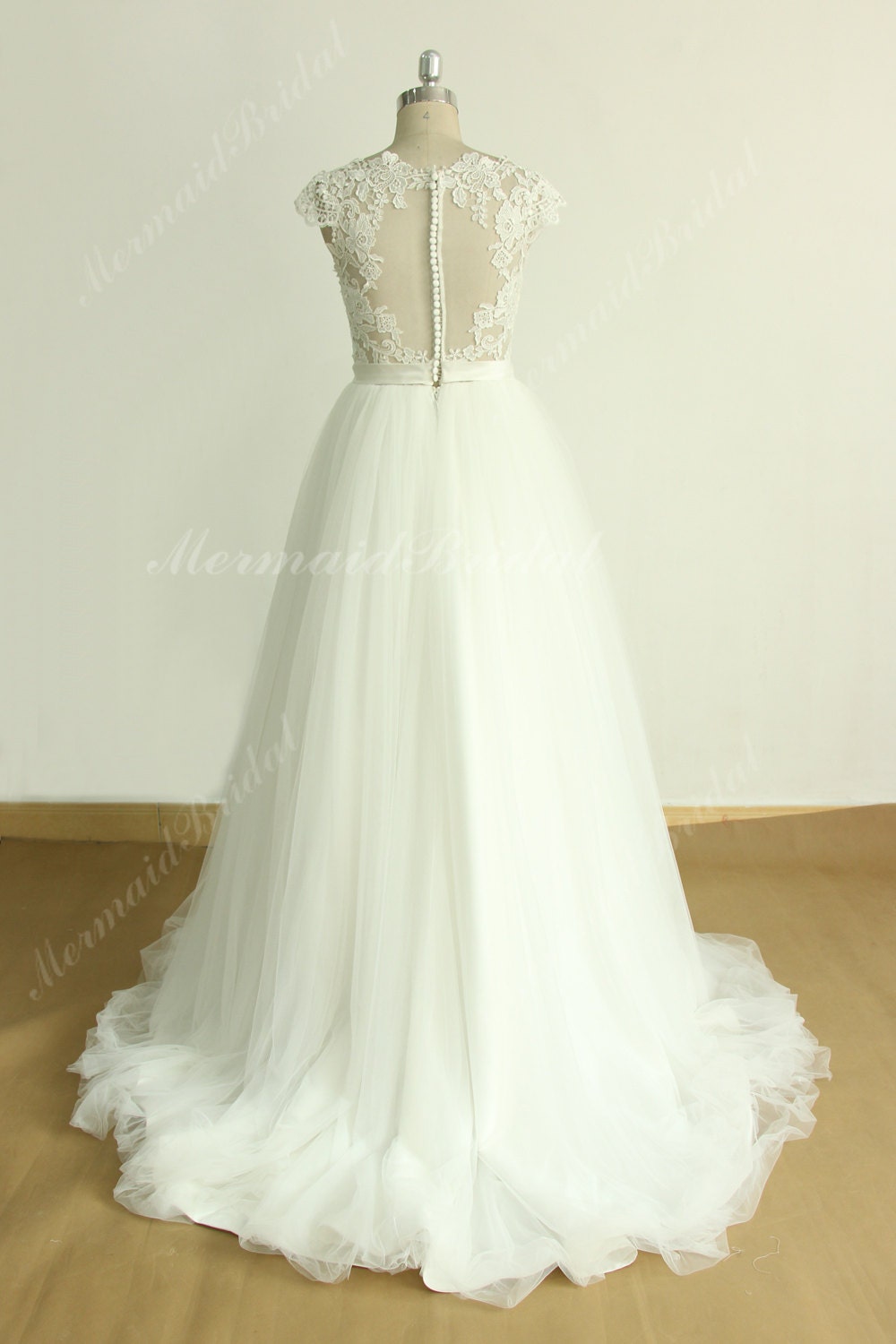 Keyhole back Deep V neckline a line tulle lace wedding dress | Etsy