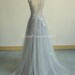 Unique aline Tulle Lace Wedding Dress, dusty blue bridal gown, boho Wedding dress, vintage lace wedding dress with Sweetheart Neckline 