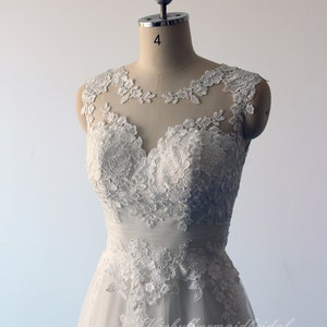 Lovely tea length tulle lace wedding dress, short wedding dress, destination wedding dress with illusion back image 2